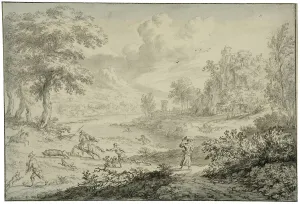 Wild Boar Prints: Italian landscape with wild boar hunting. Creator: Dirck Dalens II