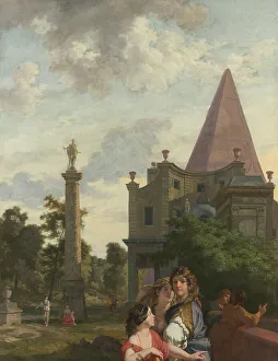 Sightseeing Prints: Italian Landscape with three Women in the foreground, c.1687. Creator: Gerard de Lairesse