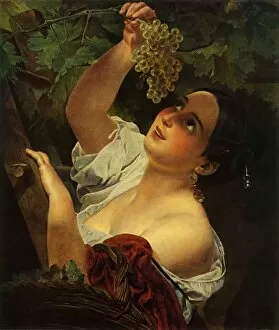 Brullov Gallery: Italian Noon (Italian Girl picking Grapes), 1827, (1965). Creator: Karl Briullov