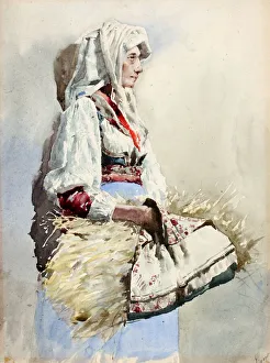 Straw Prints: Italian Peasant Woman, late 19th-early 20th century. Creator: Giuseppe Signorini
