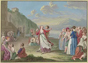 Italian peasants entertaining themselves by the lake with games and dancing... 18th century. Creator: Friedrich Tischbein