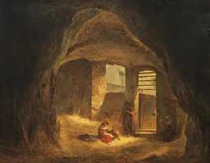 Aleksander Lauréus Prints: Italian Peasants in a Grotto (Antique Grotto in the Tarpeian Rock)