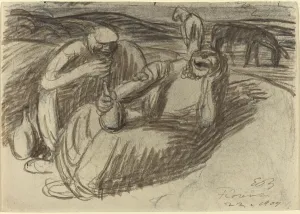 Drunk Collection: Italian Peasants with Wine Flasks, 1909. Creator: Ernst Barlach