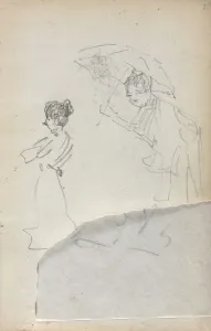 1858 1924 Prints: Italian Sketchbook: Standing Woman in profile & Man with an Umbrella (page 2), 1898-1899