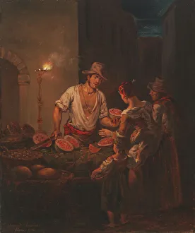 Shop Owner Prints: Italian Watermelon Merchant, 1820. Creator: Alexander Lauréus