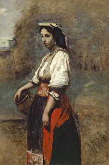 Fountain Prints: Italian woman at the fountain, 1867. Creator: Jean-Baptiste-Camille Corot