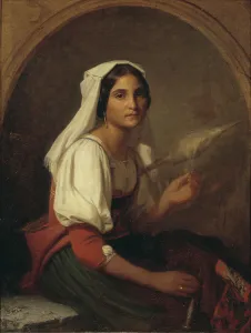 Flax Prints: An Italian Woman Spinning Flax, 1847. Creator: Uno Troili