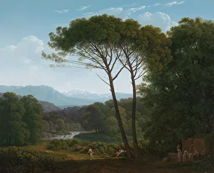 Faucet Prints: Italianate Landscape with Pines, 1795. Creator: Hendrik Voogd