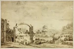 Both Jan Prints: Italianate Landscape with Ruins, Woman and Donkey, n.d. Creator: Jan Dirksz Both