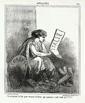 Periodical Prints: Italie -Europe Se creusant la tête pour trouver la forme qui convient a cette botte là??