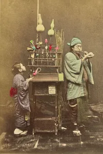 Itinerant Prints: Itinerant Candy Seller, 1897. Creator: Ogawa Kazumasa