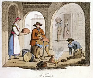 Itinerant tinker and his boy assistant, Piemonte (Piedmont) region, north-west Italy, 1825