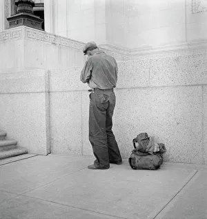 Possessions Prints: Itinerant worker, Fort Worth, Texas, 1936. Creator: Dorothea Lange