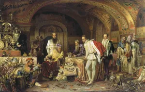 Images Dated 15th February 2011: Ivan IV of Russia demonstrates his treasures to the ambassador of Queen Elizabeth I of England, 1875