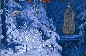 Time Of Troubles Gallery: Ivan Susanin receives a vision of Mikhail Fyodorovich, 1906. Artist: Nesterov