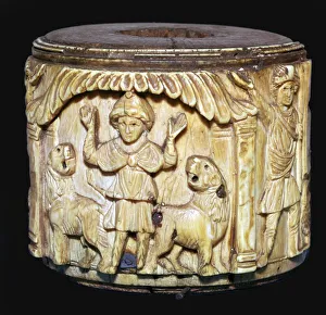 Ivory box showing Daniel in the lions den, 6th century