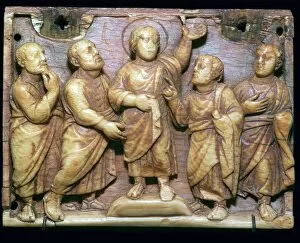 Ivory panel showing the incredulity of Doubting Thomas, 5th century