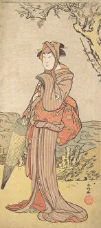 Iwai Kiyotaro as a Woman Standing under a Plum Tree, ca. 1788. Creator: Katsukawa Shunko