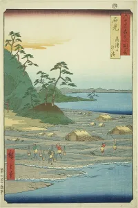 Iwami Province: Salt Beaches near Takatsu Hill (Iwami, Takatsuyama shiohama), from the ser... 1853. Creator: Ando Hiroshige