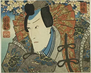 Orange Colour Gallery: Iyo Province: Ichikawa Danjuro VIII as Minamoto no Yoshitune, from the series 'Modern Scen... 1852