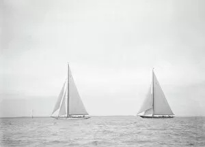 Edgar Wp Kirk Collection: The J-Class yachts Shamrock V and Britannia, 1934. Creator: Kirk & Sons of Cowes