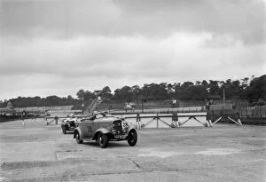 Chicane Gallery: J Clelands Ford V8 and JH Barkers Riley Lynx at the chicane, JCC Members Day, Brooklands, 1939
