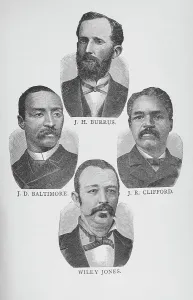 Civil Rights Prints: J. H. Burrus, J. D. Baltimore, J. R. Clifford, Wiley Jones, 1887. Creator: Unknown