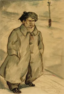 Jalmar Ruokokoski Prints: J. Ruokokoski wearing an overcoat, 1917. Creator: Jalmari Ruokokoski