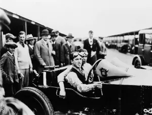 Brooklands Prints: Jack Barclay in a Vauxhall TT car at Brooklands, Surrey