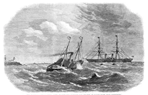 The Jackal tender and boats going to meet the American mail steamer at Roche's Point... 1864. Creator: Smyth