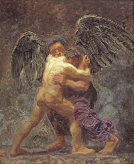 Struggle Prints: Jacob Wrestling with the Angel, 1907. Creator: Oluf Hartmann