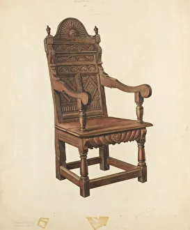 Jacobean Prints: Jacobean Armchair, c. 1940. Creator: Lawrence Phillips