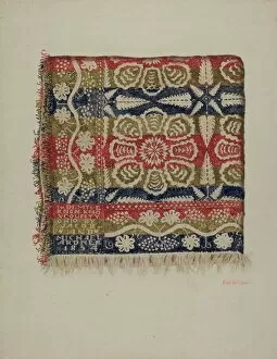 Watercolor And Graphite On Paperboard Collection: Jacquard Coverlet, c. 1938. Creator: Eva Wilson