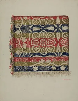 Watercolor And Graphite On Paperboard Collection: Jacquard Coverlet, c. 1938. Creator: Eva Wilson