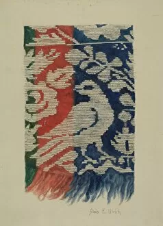 Description Gallery: Jacquard Coverlet (Detail), c. 1941. Creator: Alois E. Ulrich