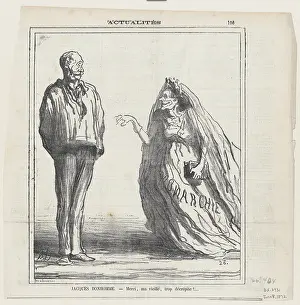 Rudeness Prints: Jacques Bonhomme. - Merci, ma vieille, trop decrepite!... 1872. Creator: Honore Daumier