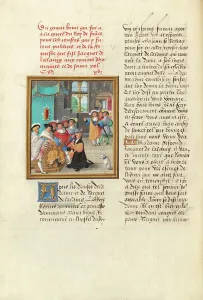 Jacques de Lalaing Kneeling before the Counts of Maine and Saint Pol, about 1530. Creator: Master of the Getty Lalaing