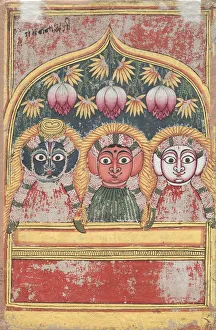 Orissa Prints: Jagannath, Subhadra and Balarama in an Arch (verso), 18th Century. Creator: Unknown