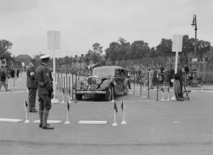 Jaguar SS saloon of DS Hand competing in the South Wales Auto Club Welsh Rally, 1937 Artist