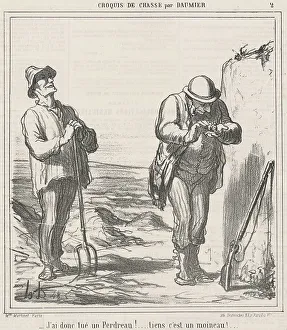 Boasting Prints: J'ai donc tué un perdreau!, 19th century. Creator: Honore Daumier