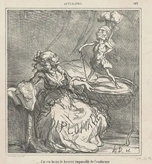 Diplomatic Prints: J'ai eu beau le bercer... 19th century. Creator: Honore Daumier