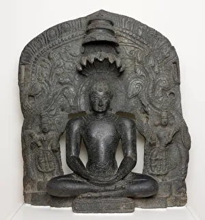 Jain Prints: Jaina Tirthankara Parshvanatha with Serpent Hood Seated in Meditation... 12th century