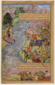 Mongolian Prints: Jalal al-Din Khwarazm-Shah crossing the rapid Indus river