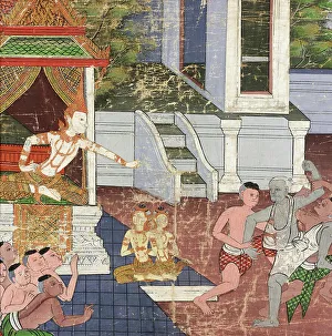 Vessantara Prints: Jali and Kanhajina are Brought Before Their Grandfather King Sanjaya