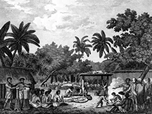 Drum Prints: James Cook, English navigator, witnessing human sacrifice in Taihiti (Otaheite) c1773 (1815)