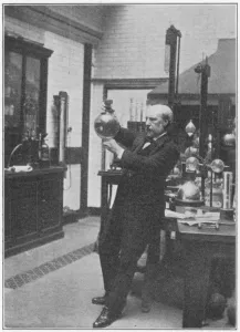 James Dewar, Scottish chemist and physicist in his laboratory, c1890 James Dewar, Scottish chemist and physicist in his laboratory, c1890