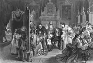 James Ii Collection: James II receiving news of the landing of the Prince of Orange, (c1890). Artist: Frederick Heath