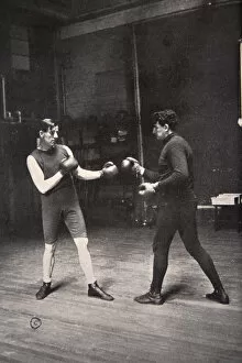 Boxing Gloves Gallery: James J Corbett, American boxer, training with Jim Kennedy, 1900