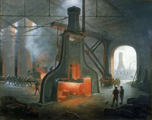 Power Prints: James Nasmyths steam hammer erected in his foundry near Manchester in 1832