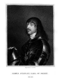 James Stanley, 7th Earl of Derby, Royalist supporter, (1824).Artist: E Scriven James Stanley, 7th Earl of Derby, Royalist supporter, (1824).Artist: E Scriven